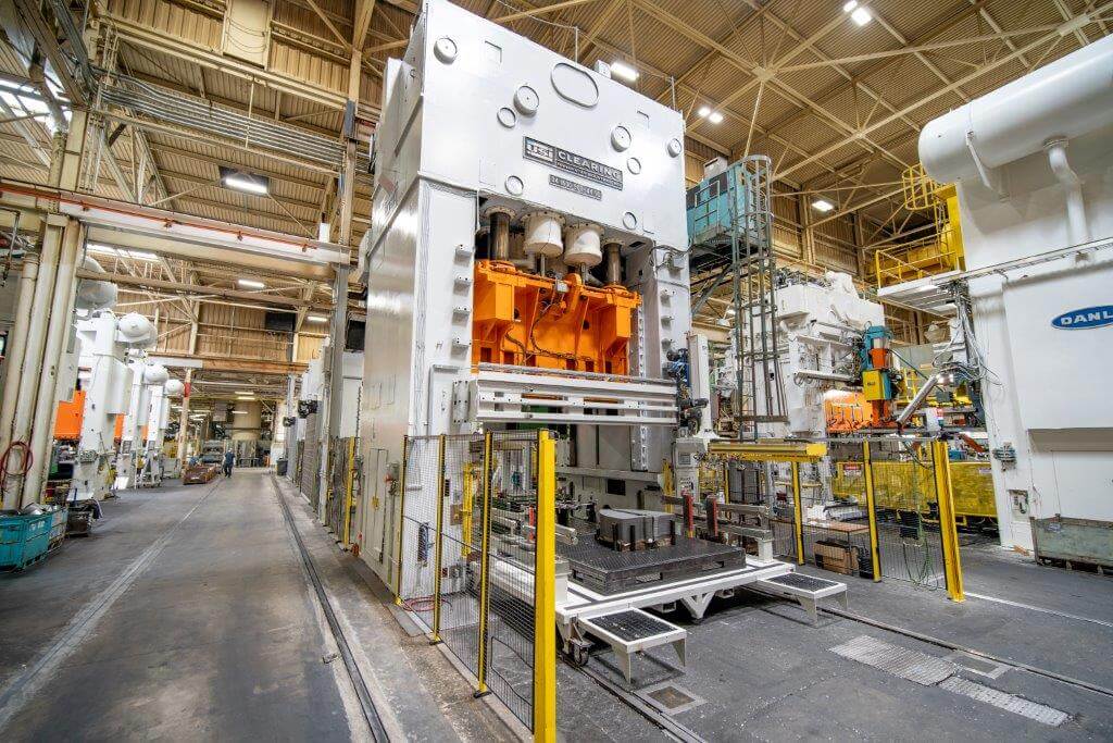 Stamping press in operation